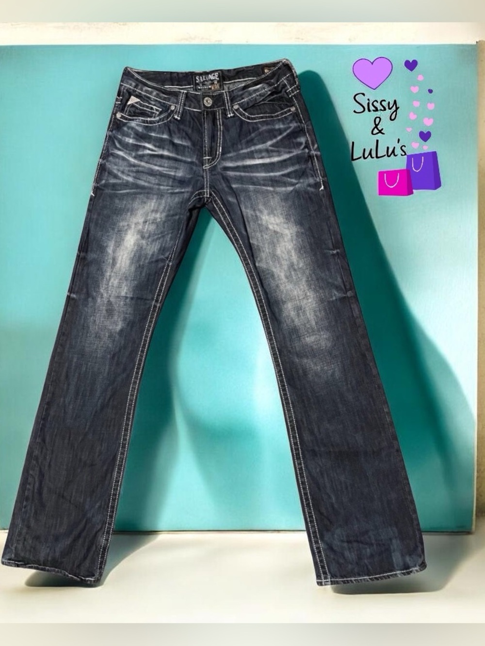 Salvage Supply Co. Mayhem Buckle Jeans Mens Blue Dark Wash Bootcut Size 30x34